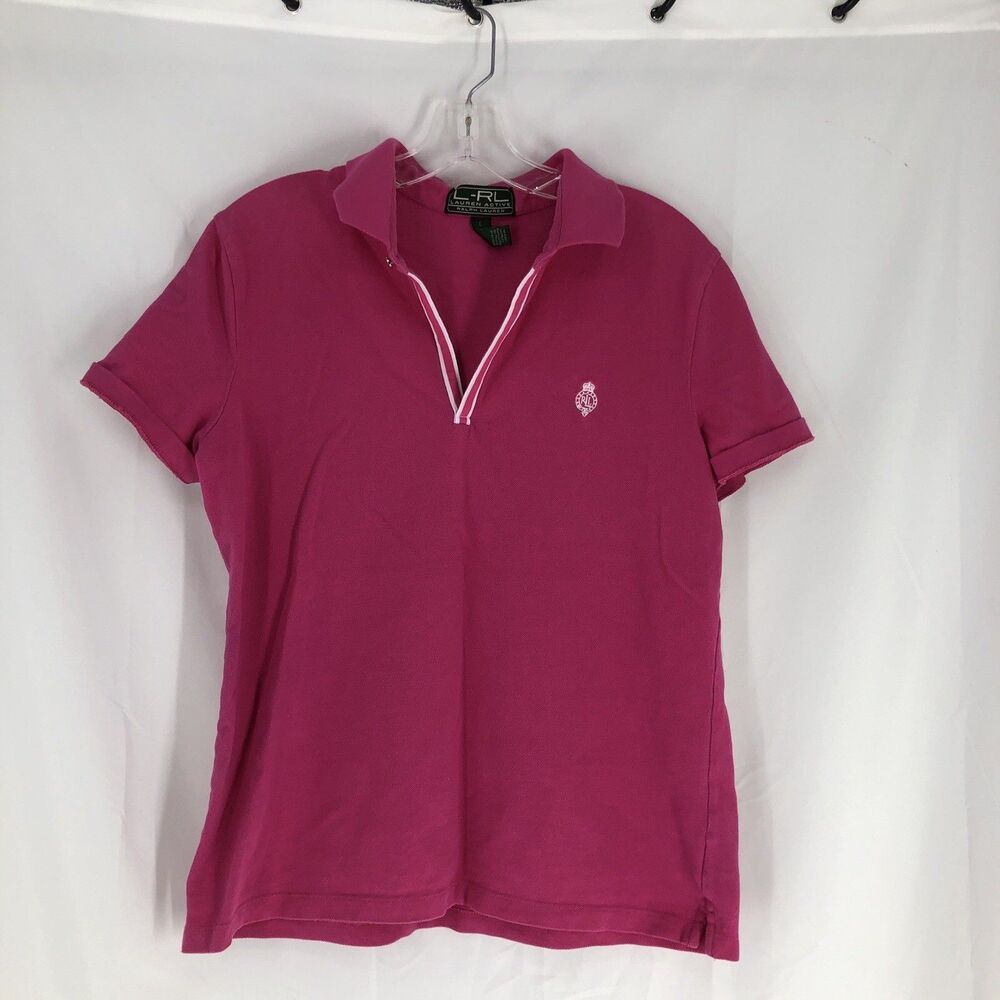 Lauren Active Ralph Lauren Pink Short Sleeve V-Neck Polo Shirt L/G